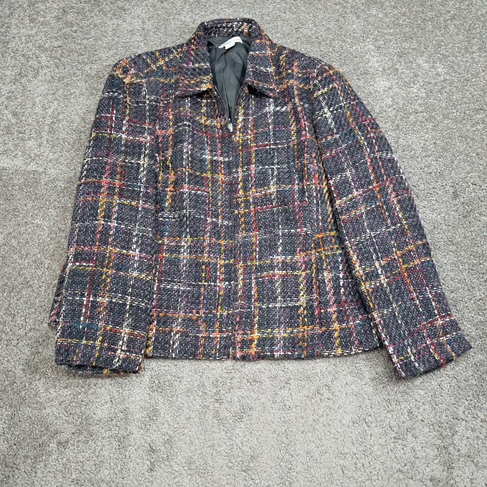 Coldwater Creek Womens PL Multicolor Plaid Tweed Zip Up Jacket 4010806 7684